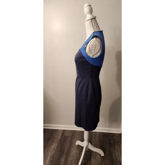 Banana Republic Sloan Fit Colorblock Sheath Dress Navy and Royal Blue Sz 4 - Picture 5 of 8